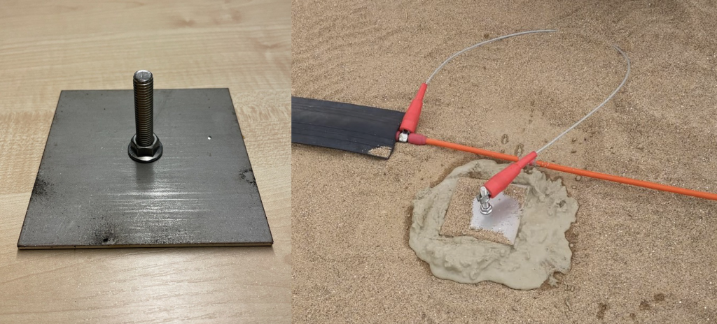 Metal plate electrodes for improved electrical contact on hard ground